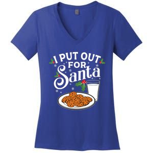 I Put Out For Santa Funny Christmas Cookies And Milk Meaningful Gift Women's V-Neck T-Shirt