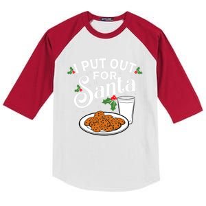 I Put Out For Santa Funny Christmas Cookies And Milk Meaningful Gift Kids Colorblock Raglan Jersey