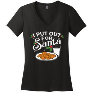 I Put Out For Santa Funny Xmas Cookies And Milk Women's V-Neck T-Shirt