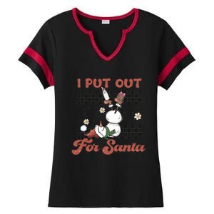 I Put Out For Santa Funny Milk And Cookie Christmas Retro Great Gift Ladies Halftime Notch Neck Tee