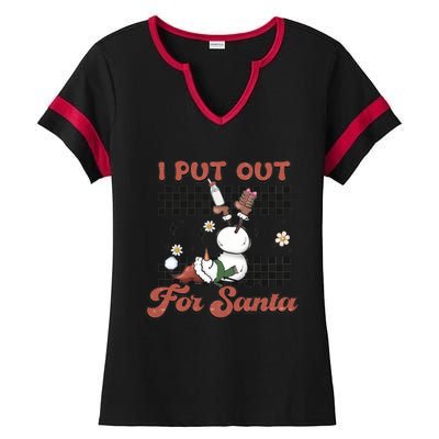 I Put Out For Santa Funny Milk And Cookie Christmas Retro Great Gift Ladies Halftime Notch Neck Tee