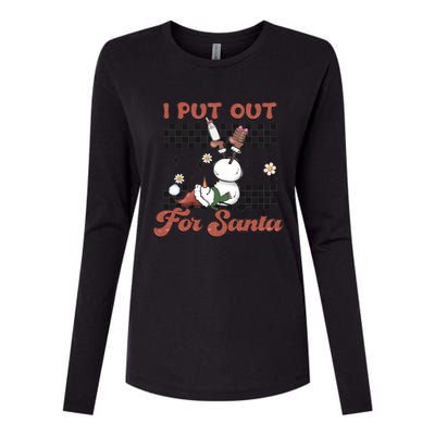 I Put Out For Santa Funny Milk And Cookie Christmas Retro Great Gift Womens Cotton Relaxed Long Sleeve T-Shirt