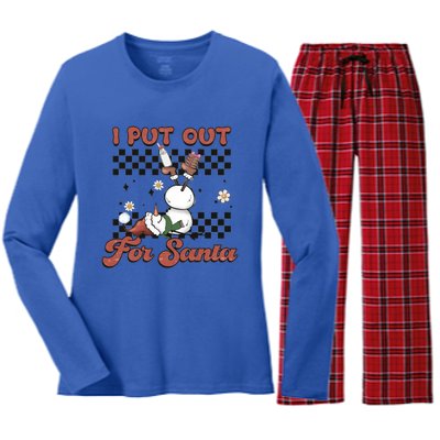 I Put Out For Santa Funny Milk And Cookie Christmas Retro Great Gift Women's Long Sleeve Flannel Pajama Set 