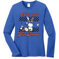 I Put Out For Santa Funny Milk And Cookie Christmas Retro Great Gift Ladies Long Sleeve Shirt