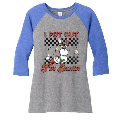 I Put Out For Santa Funny Milk And Cookie Christmas Retro Great Gift Women's Tri-Blend 3/4-Sleeve Raglan Shirt