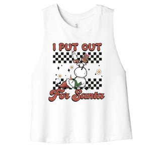 I Put Out For Santa Funny Milk And Cookie Christmas Retro Great Gift Women's Racerback Cropped Tank