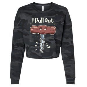 I Pull Out Wine Drinks Funny Corkscrew Meme Gift Cropped Pullover Crew