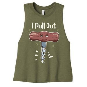 I Pull Out Wine Drinks Funny Corkscrew Meme Gift Women's Racerback Cropped Tank