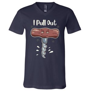 I Pull Out Wine Drinks Funny Corkscrew Meme Gift V-Neck T-Shirt