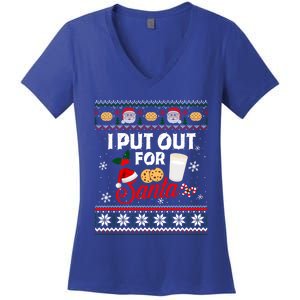 I Put Out For Santa Funny Christmas Cookies And Milk Ugly Great Gift Women's V-Neck T-Shirt