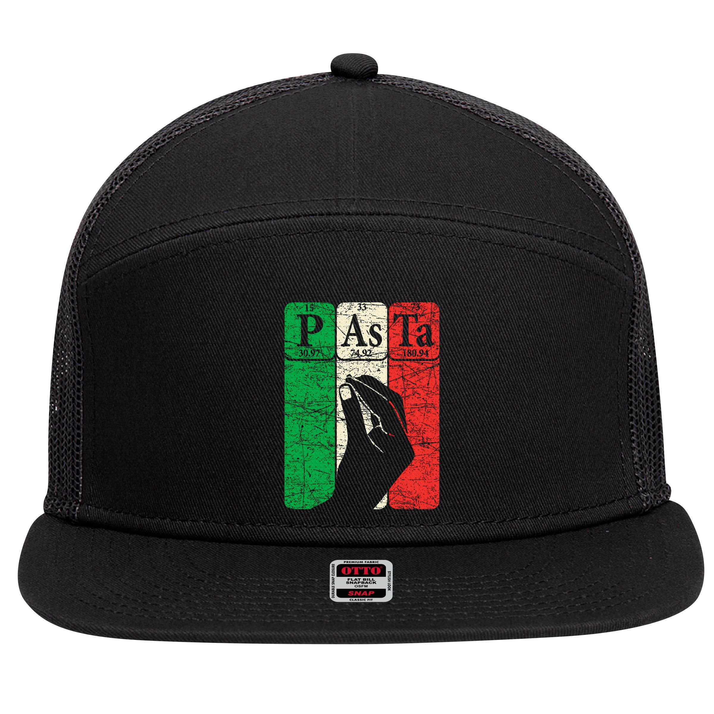 Italian Pasta Periodic Table Elements Italian Hand Gesture 7 Panel Mesh Trucker Snapback Hat