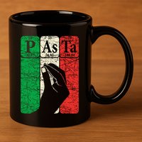 Italian Pasta Periodic Table Elements Italian Hand Gesture 11oz C Handle Ceramic Mug