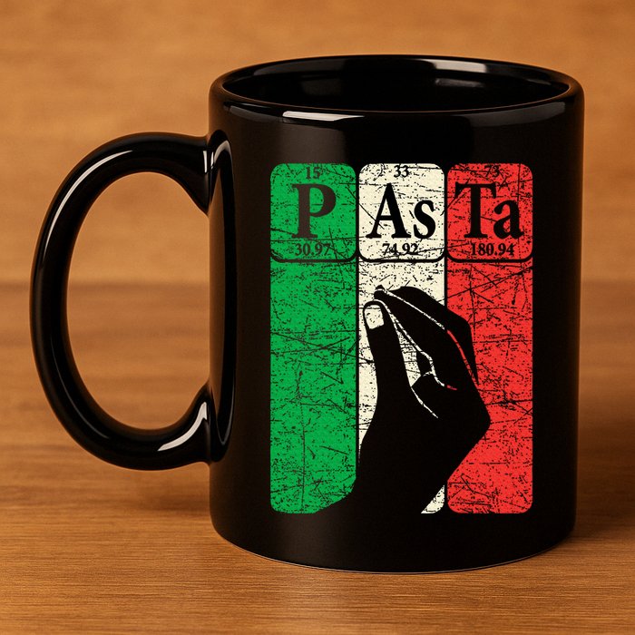 Italian Pasta Periodic Table Elements Italian Hand Gesture 11oz C Handle Ceramic Mug