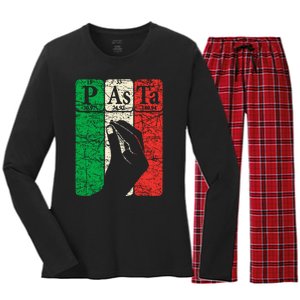 Italian Pasta Periodic Table Elements Italian Hand Gesture Women's Long Sleeve Flannel Pajama Set 