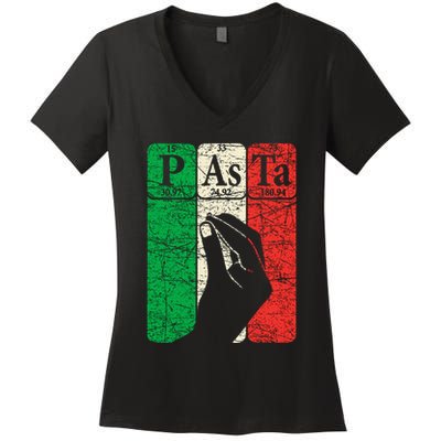 Italian Pasta Periodic Table Elements Italian Hand Gesture Women's V-Neck T-Shirt