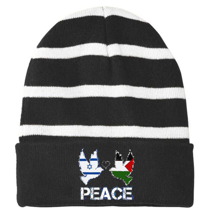 Israel Palestine Peace Friendship Pigeons gift Striped Beanie with Solid Band