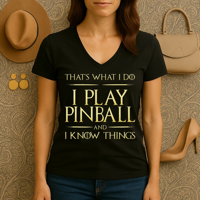 I Play Pinball And I Know Things Pinball Women's V-Neck T-Shirt