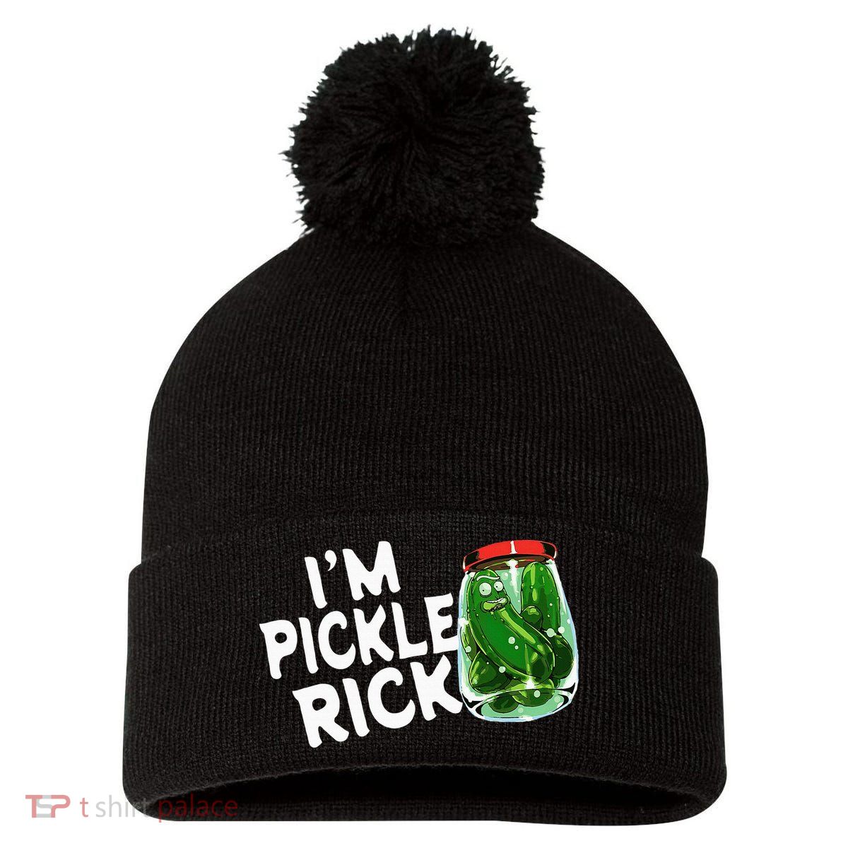 IM Pickle Rick Pickle Funny Pom Pom 12in Knit Beanie