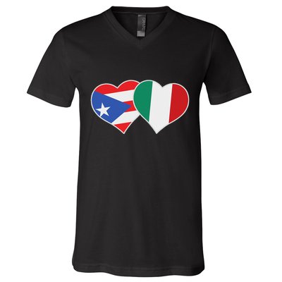 Italian Puerto Rican Flag Love Italy Puerto Rico Heart V-Neck T-Shirt