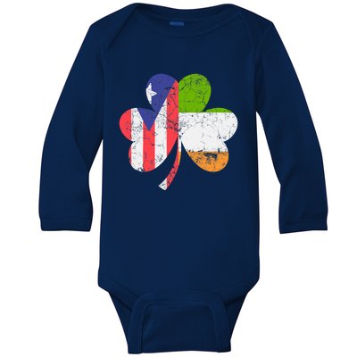 Irish Puerto Rican Flag Ireland Shamrock St Patricks Day Tee Gift Baby Long Sleeve Bodysuit