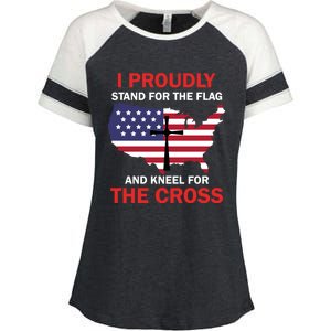 I Proudly Stand For The Flag And Kneel For The Cross Funny Gift Enza Ladies Jersey Colorblock Tee