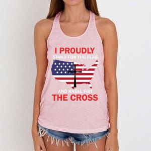 I Proudly Stand For The Flag And Kneel For The Cross Funny Gift Women's Knotted Racerback Tank