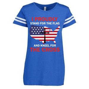 I Proudly Stand For The Flag And Kneel For The Cross Funny Gift Enza Ladies Jersey Football T-Shirt