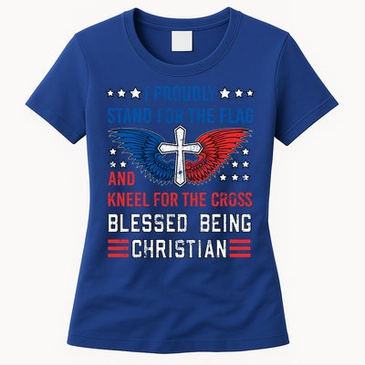 I Proudly Stand For The Flag And Kneel For The Cross Usa Gift Womens T-Shirt