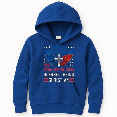 I Proudly Stand For The Flag And Kneel For The Cross Usa Gift Kids Hoodie
