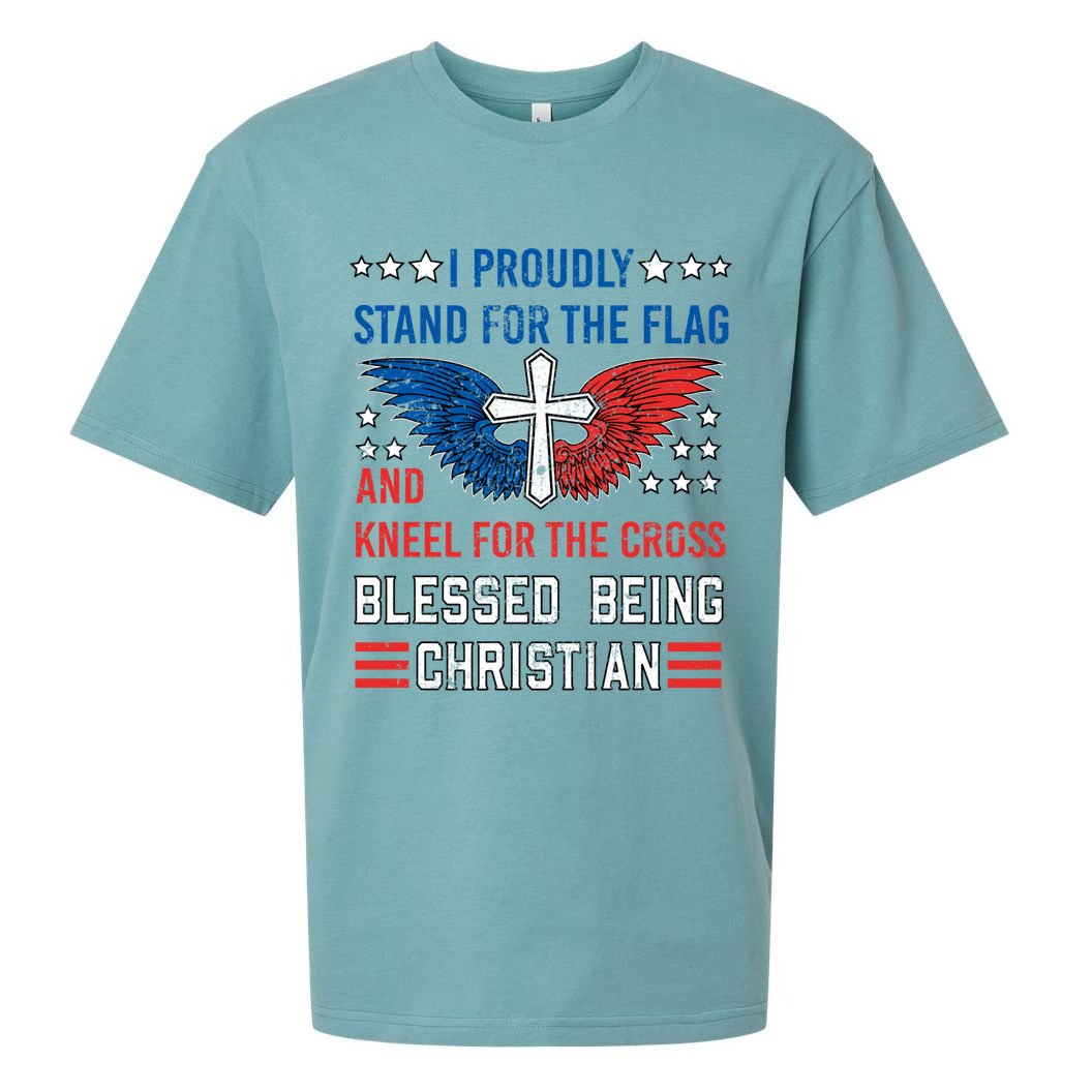 I Proudly Stand For The Flag And Kneel For The Cross Usa Gift Sueded Cloud Jersey T-Shirt
