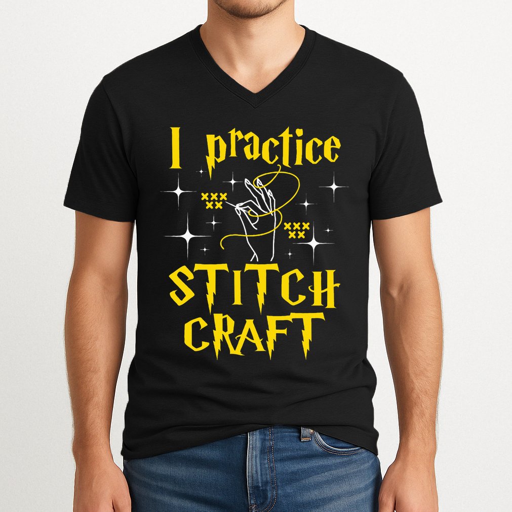 I Practice Stitch Craft Cross Stitching Cross Stitcher V-Neck T-Shirt