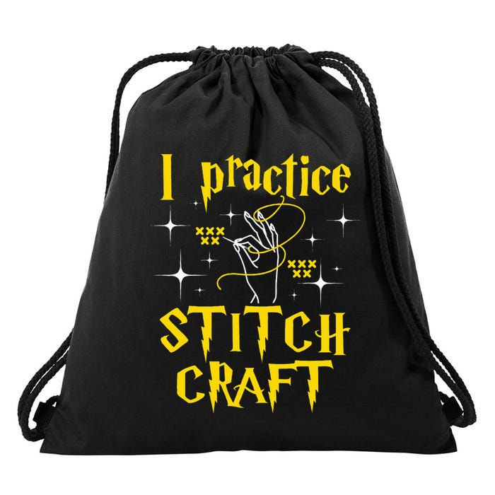 I Practice Stitch Craft Cross Stitching Cross Stitcher Drawstring Bag