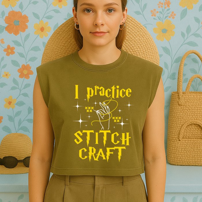 I Practice Stitch Craft Cross Stitching Cross Stitcher Garment-Dyed Women's Muscle Tee