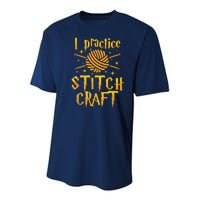 I Practice Stitch Craft Knit Funny Knitting Gift Youth Performance Sprint T-Shirt