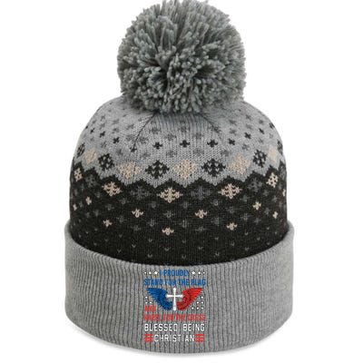 I Proudly Stand For The Flag And Kneel For The Cross Usa Funny Gift The Baniff Cuffed Pom Beanie