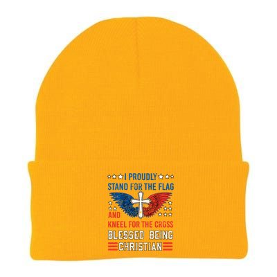 I Proudly Stand For The Flag And Kneel For The Cross Usa Funny Gift Knit Cap Winter Beanie