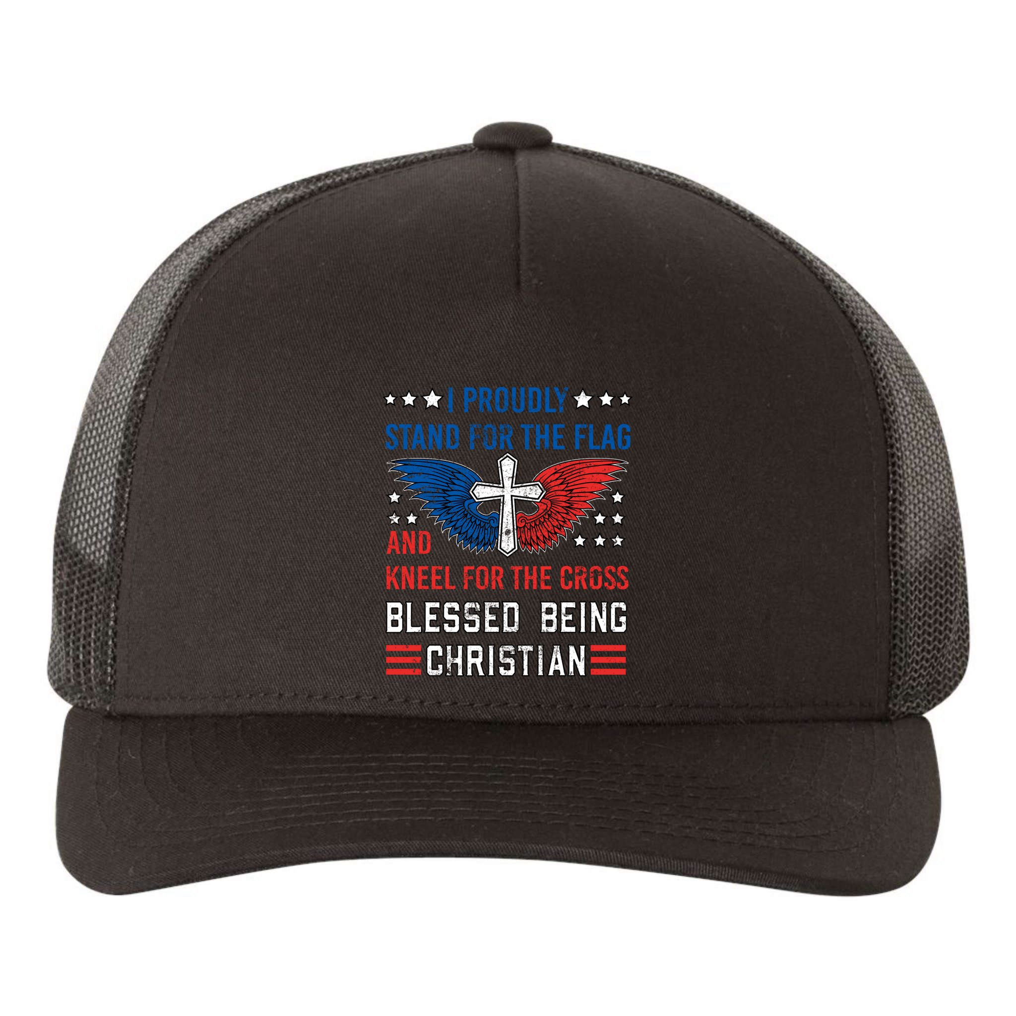 I Proudly Stand For The Flag And Kneel For The Cross Usa Funny Gift Yupoong Adult 5-Panel Trucker Hat