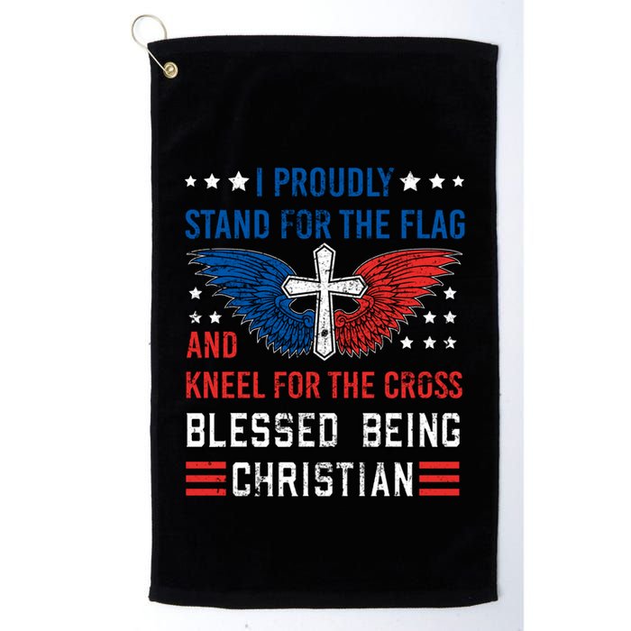 I Proudly Stand For The Flag And Kneel For The Cross Usa Funny Gift Golf Towel