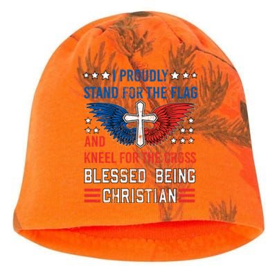 I Proudly Stand For The Flag And Kneel For The Cross Usa Funny Gift Kati - Camo Knit Beanie