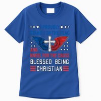 I Proudly Stand For The Flag And Kneel For The Cross Usa Funny Gift Tall T-Shirt