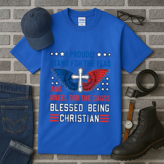I Proudly Stand For The Flag And Kneel For The Cross Usa Funny Gift Tall T-Shirt