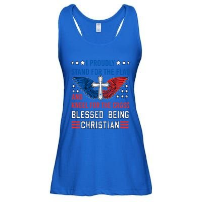 I Proudly Stand For The Flag And Kneel For The Cross Usa Funny Gift Ladies Essential Flowy Tank
