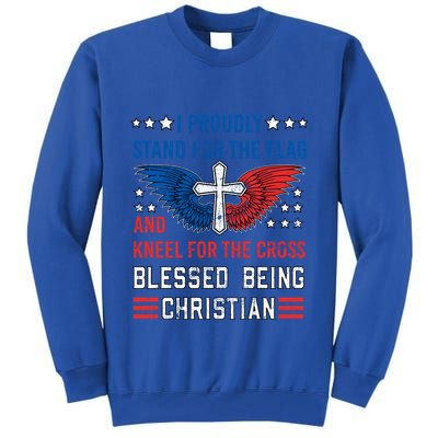 I Proudly Stand For The Flag And Kneel For The Cross Usa Funny Gift Tall Sweatshirt