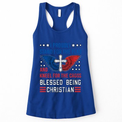 I Proudly Stand For The Flag And Kneel For The Cross Usa Funny Gift Womens Tank Top