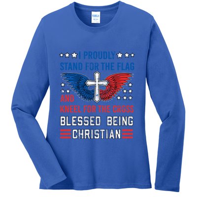 I Proudly Stand For The Flag And Kneel For The Cross Usa Funny Gift Ladies Long Sleeve Shirt