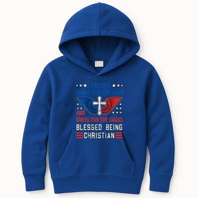I Proudly Stand For The Flag And Kneel For The Cross Usa Funny Gift Kids Hoodie