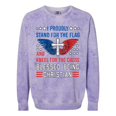 I Proudly Stand For The Flag And Kneel For The Cross Usa Funny Gift Colorblast Crewneck Sweatshirt