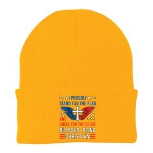 I Proudly Stand For The Flag And Kneel For The Cross Usa Funny Gift Knit Cap Winter Beanie