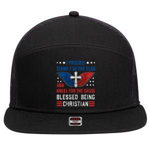 I Proudly Stand For The Flag And Kneel For The Cross Usa Funny Gift 7 Panel Mesh Trucker Snapback Hat