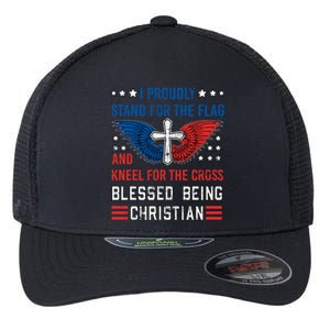 I Proudly Stand For The Flag And Kneel For The Cross Usa Funny Gift Flexfit Unipanel Trucker Cap